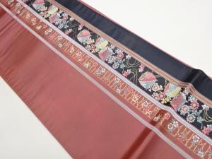 変わり縞に糸巻き・花々模様織出し袋帯